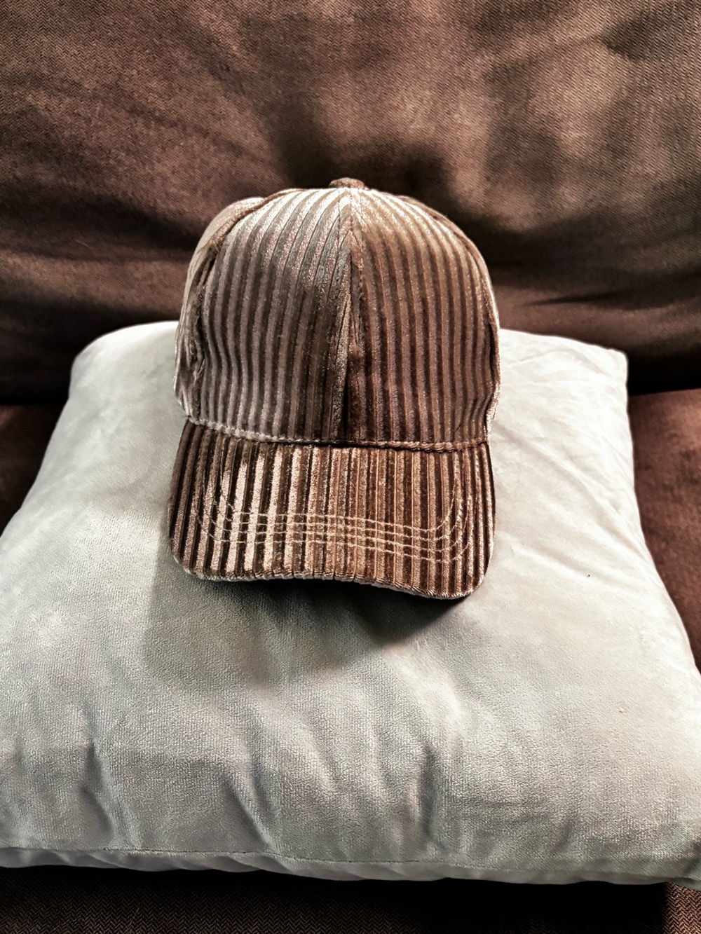 Velvet Winter Striped Baseball Cap - NWOT, Gray